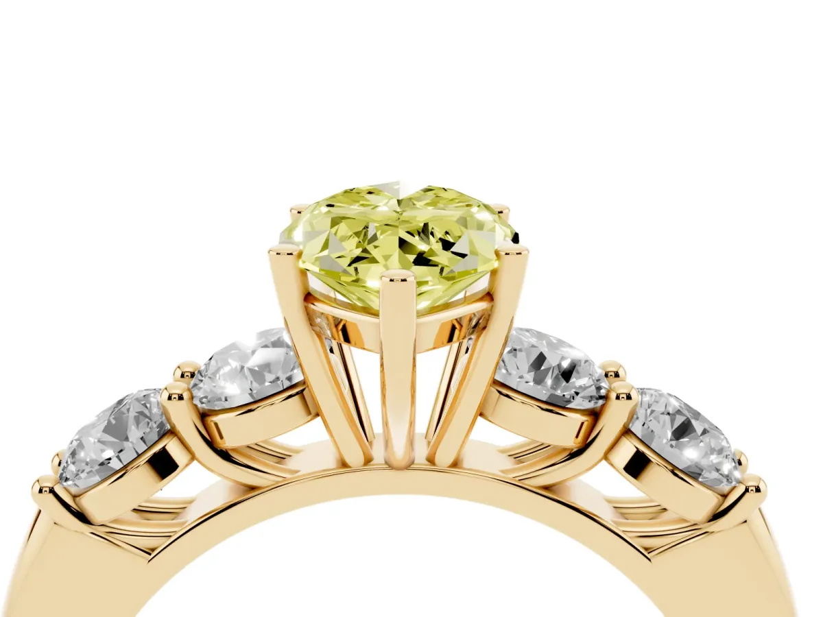 Fancy Yellow Marquise Cut Cut Five-Stone Prong Set Diamond Ring with Classic Band Yellow gold