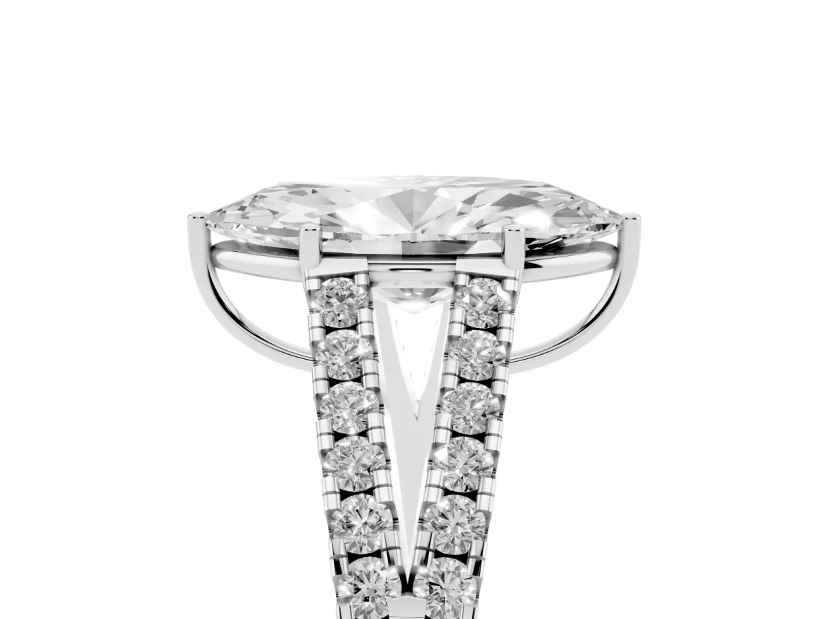 Marquise Cut Diamond Split Shank Pavé Engagement Ring with Four-Prong Setting White gold