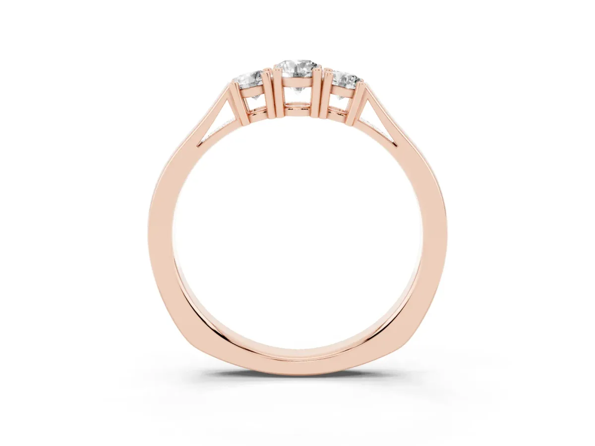 Three-Stone Round Cut Diamond Channel Set Band with Prong Setting Rose gold