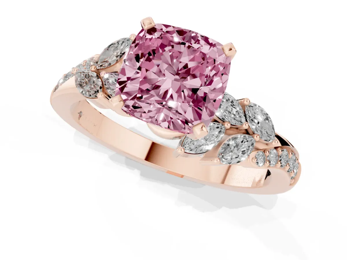 Fancy Pink Cushion Cut Solitaire Marquise Twist Band with Six-Prong Setting Rose gold