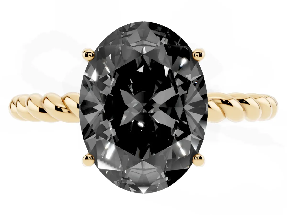 Fancy Black Oval Cut Solitaire Twisted Band 4-Prong Ring Yellow gold