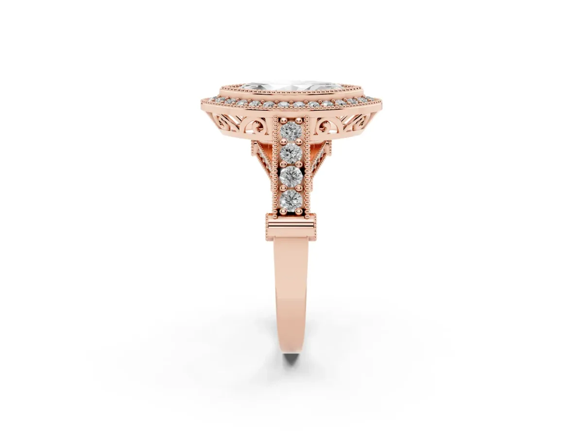 Marquise Cut Halo Diamond Split Shank Pave Ring Rose gold
