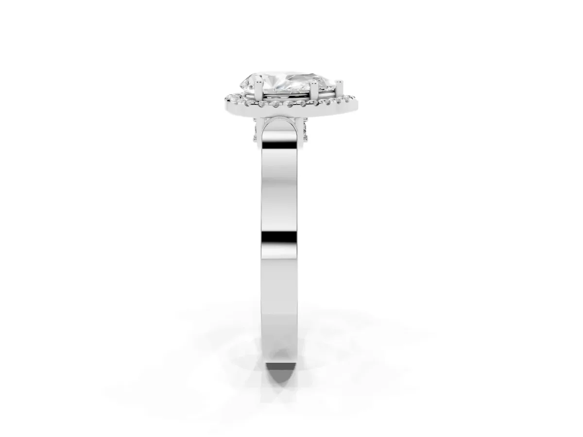 Pear Cut Halo Pave Split Shank Prong Setting Ring Silver