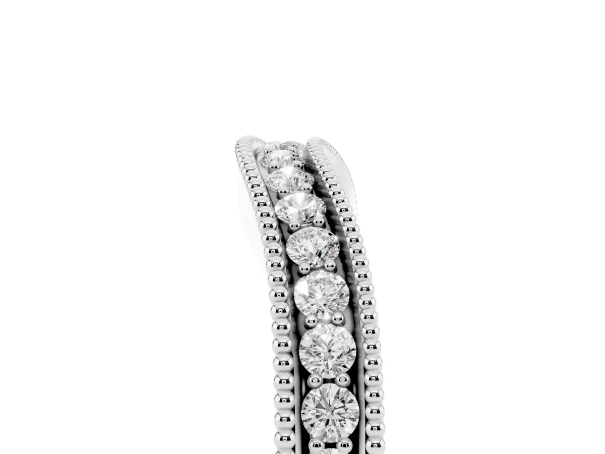 Pavé Round Diamond Contour Band with Milgrain Edge Platinum