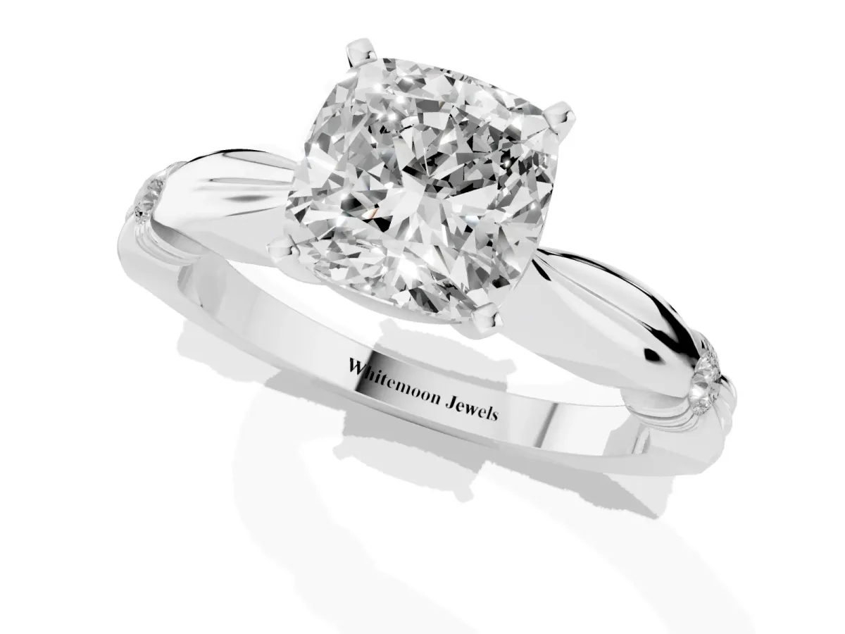Cushion Cut Solitaire Diamond Twisted Band with Four-Prong Setting Silver