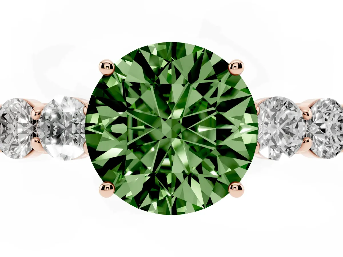 Fancy Green Round Cut Cut Diamond Five-Stone Prong Set White Gold Ring Rose gold