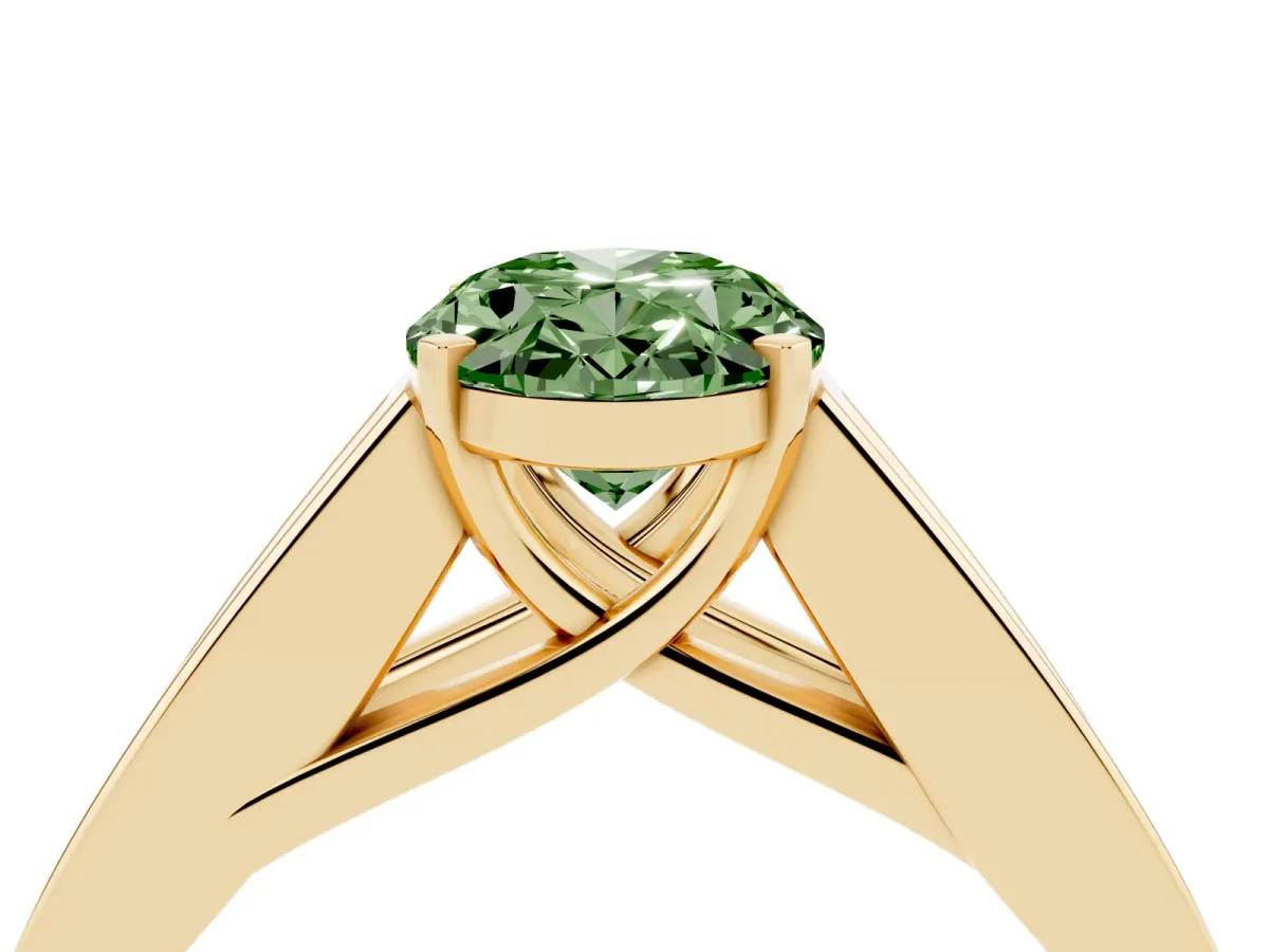 Fancy Green Oval Cut Cut Channel Set Solitaire Ring with Four-Prong Setting Yellow gold