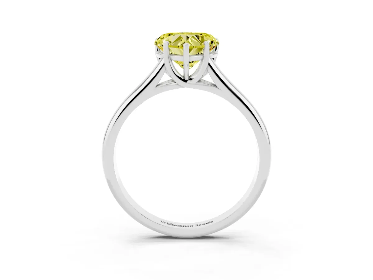 Fancy Yellow Heart Cut Cut Diamond Solitaire Engagement Ring with Tapered Plain Band and Four-Prong Setting Platinum