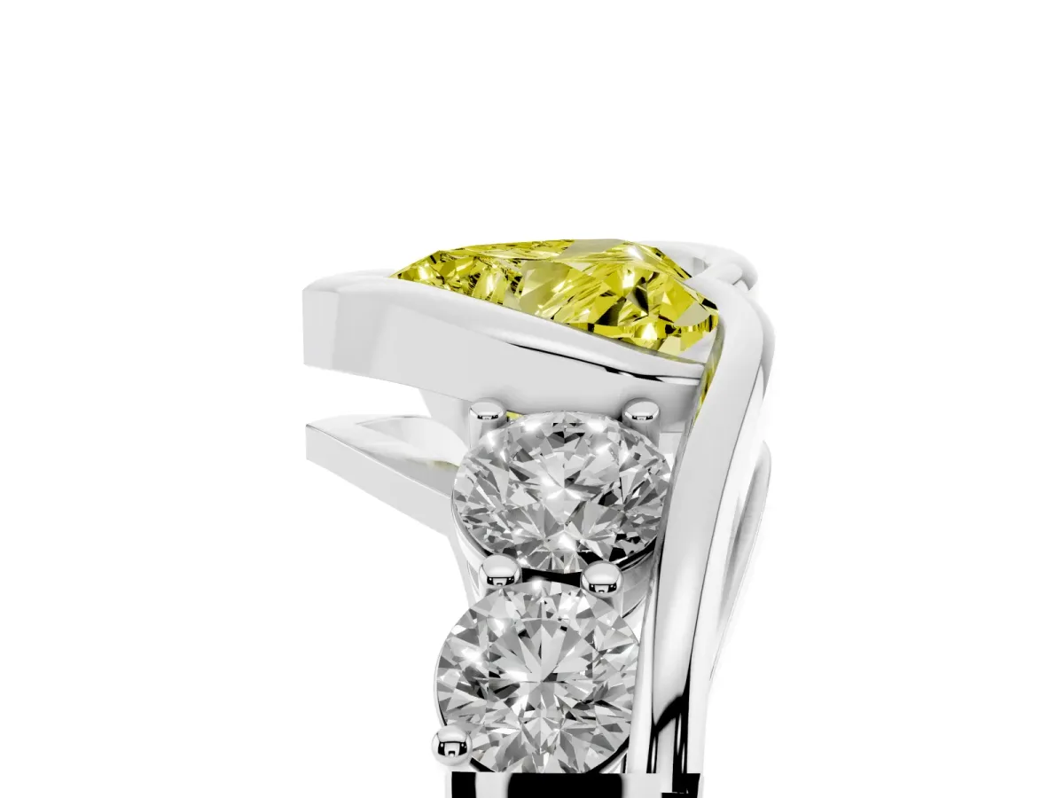 Fancy Yellow Bezel Set Heart Cut Diamond Bypass Ring with Round Accents Silver