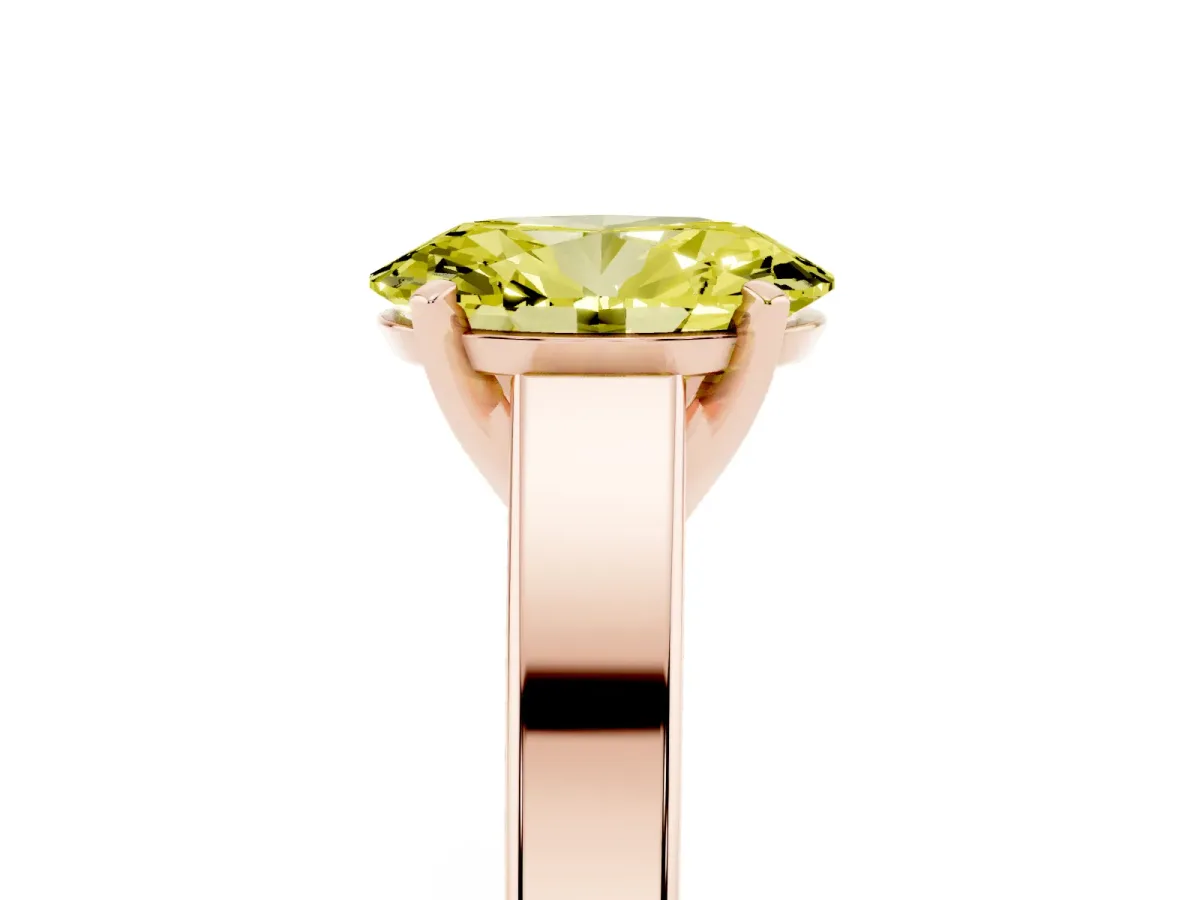 Fancy Yellow Oval Cut Solitaire Engagement Ring with Four-Prong Setting and Tapered Band Rose gold