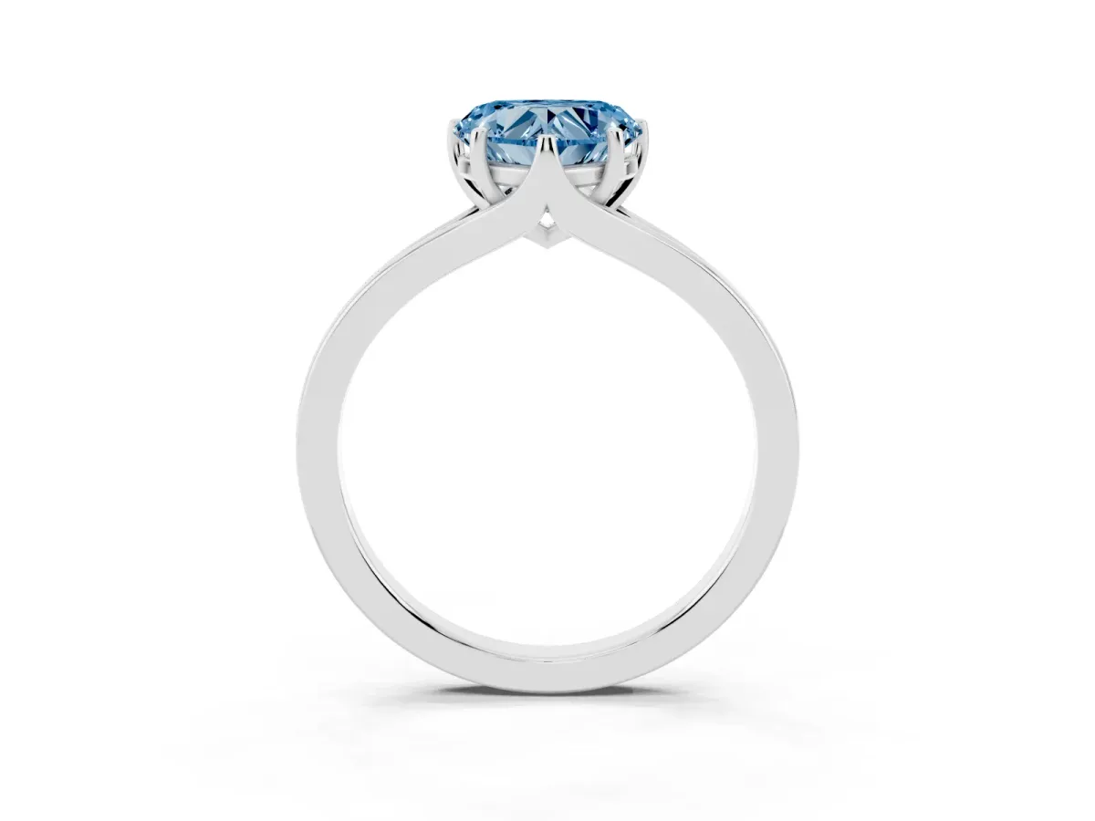 Fancy Blue Heart Cut Solitaire Diamond Ring with Six-Prong Setting and Tapered Band White gold