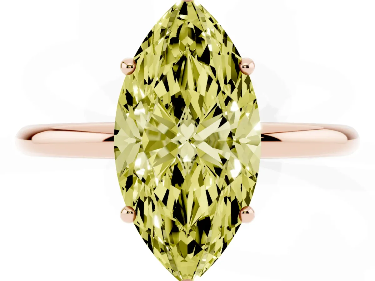 Fancy Yellow Marquise Cut Solitaire Diamond Ring with a Classic Band and Four-Prong Setting Rose gold