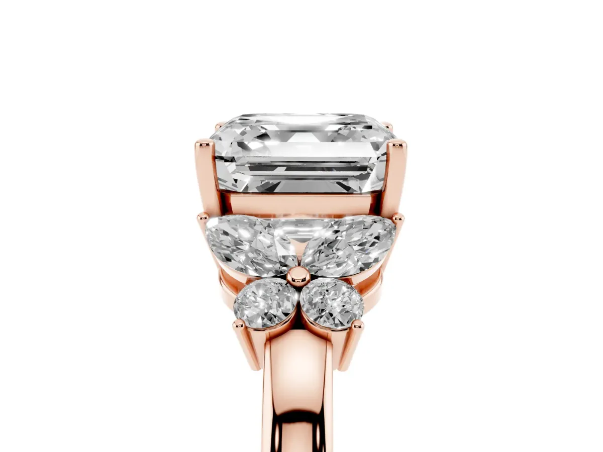 Asscher Cut Cut Solitaire Floral Diamond Ring with Four-Prong Setting Rose gold