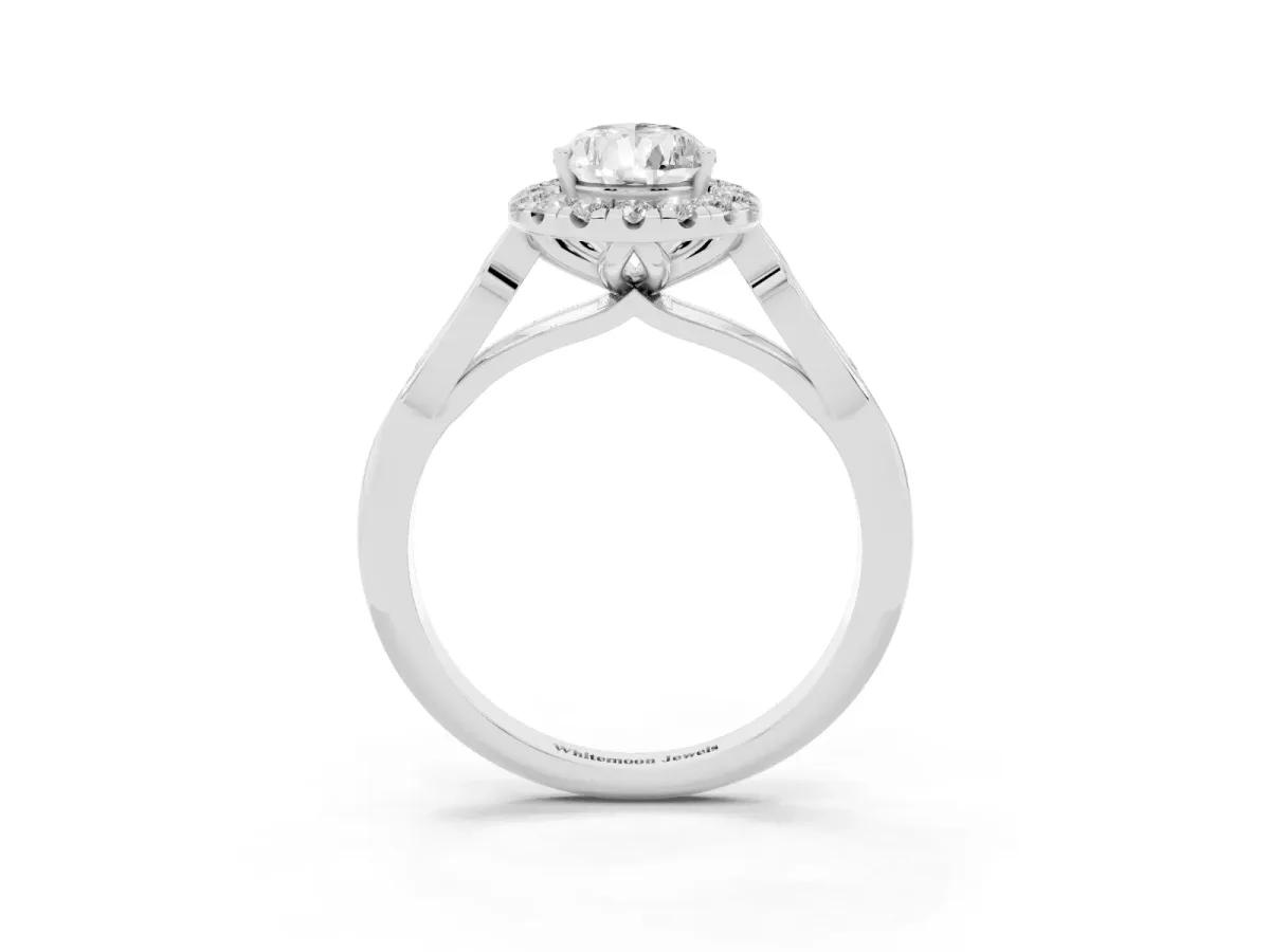 Pear Cut Halo Diamond Engagement Ring with Filigree Band and Four-Prong Setting Platinum