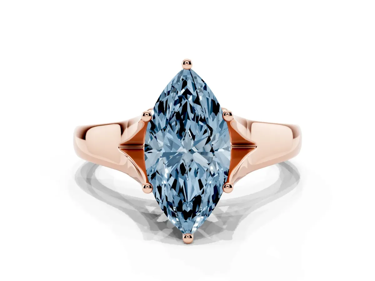Fancy Blue Marquise Cut Solitaire Diamond Ring with Cathedral Band and Four-Prong Setting Rose gold