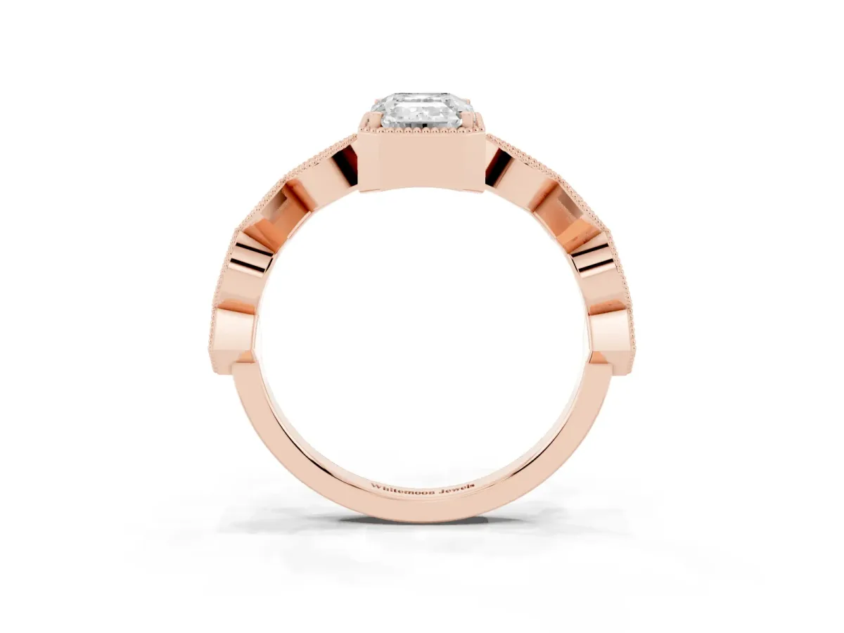 Emerald Cut Milgrain Marquise Diamond Twist Band Ring Rose gold