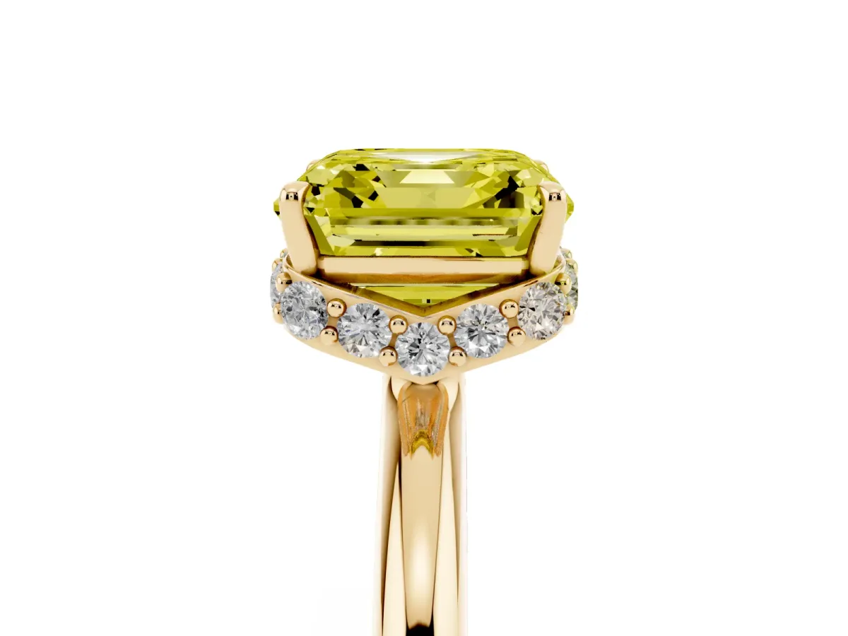 Fancy Yellow Asscher Cut Brilliant Solitaire Engagement Ring with Six-Prong Setting and Classic Band Yellow gold