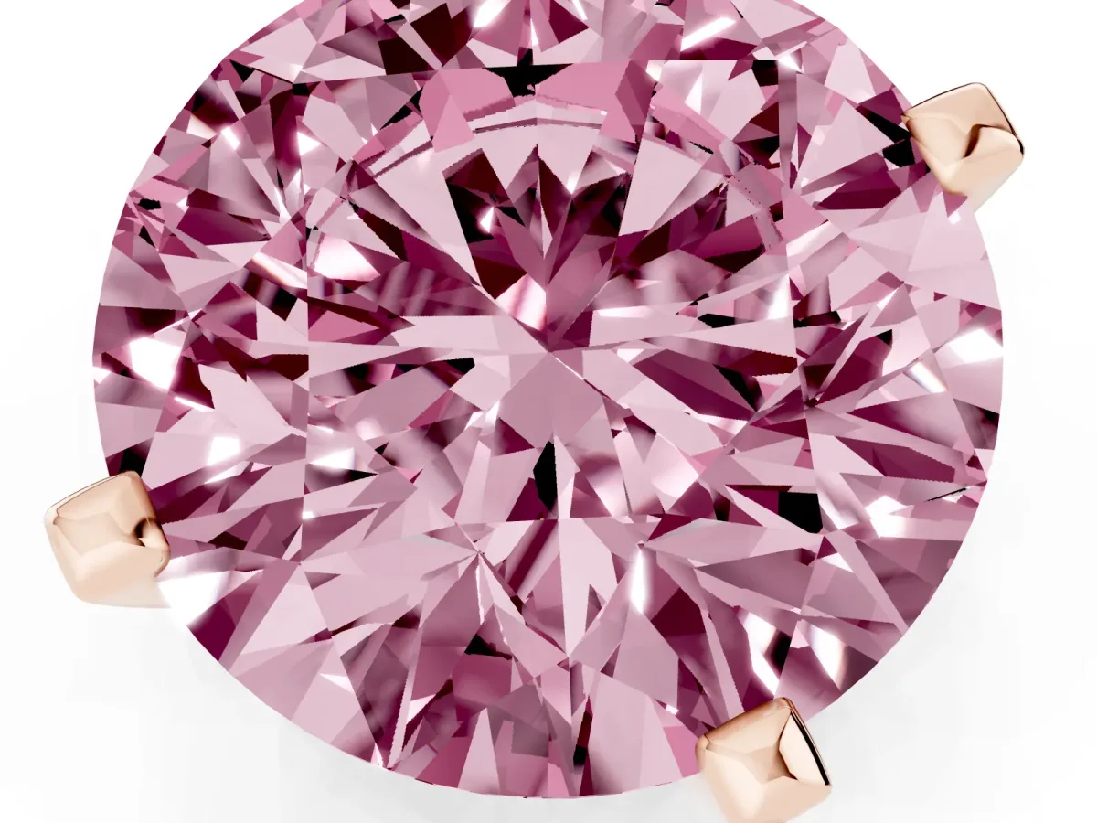Fancy Pink Round Cut Diamond Solitaire Ring with Prong Setting and Classic Band Rose gold