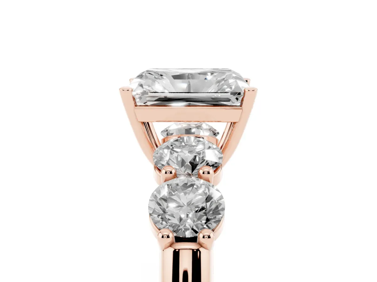 Radiant Cut Cut Five-Stone Prong Set Diamond Ring with Classic Band Rose gold