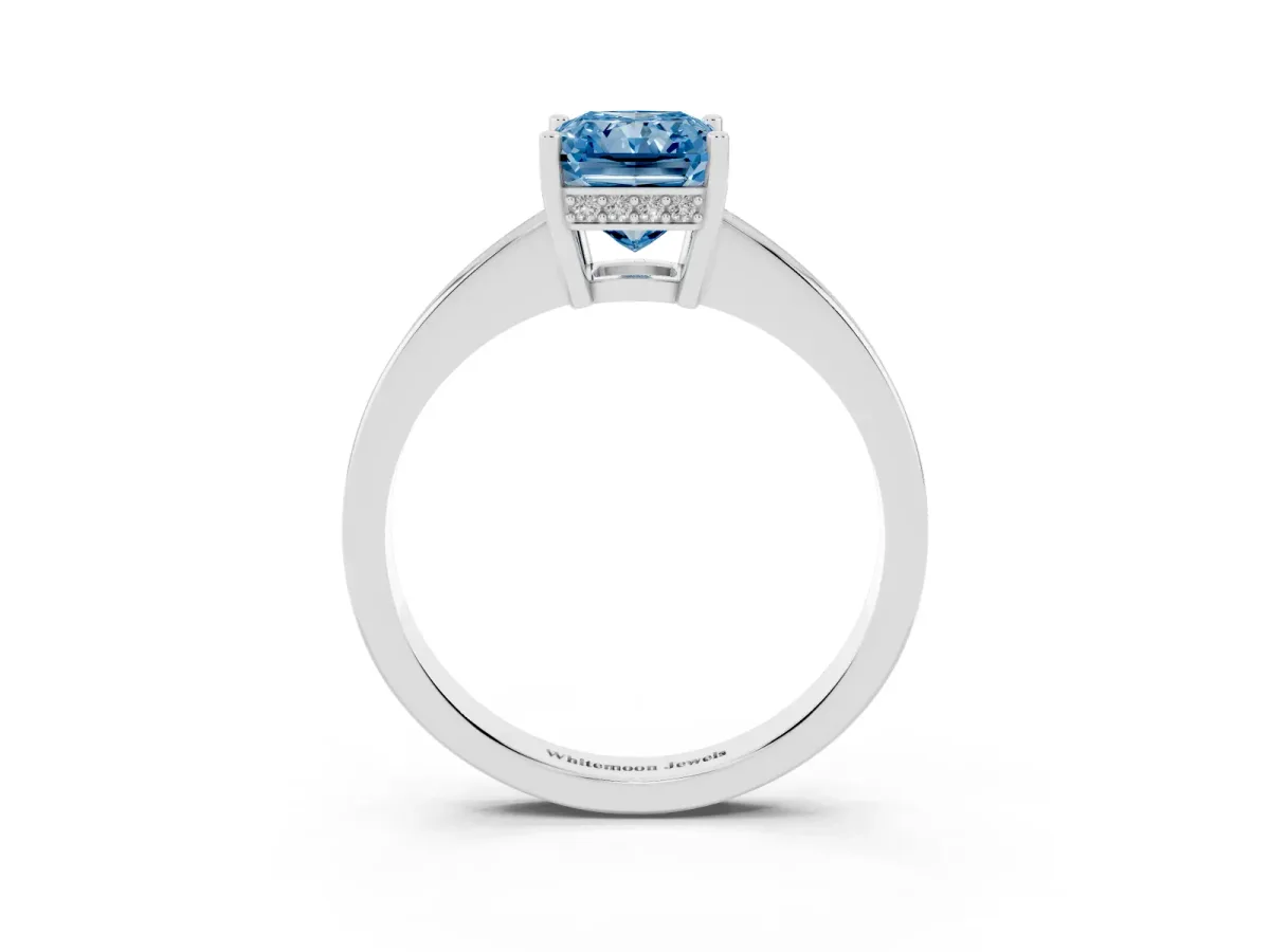 Fancy Blue Radiant Cut Solitaire Pavé Band Prong Setting Ring Platinum