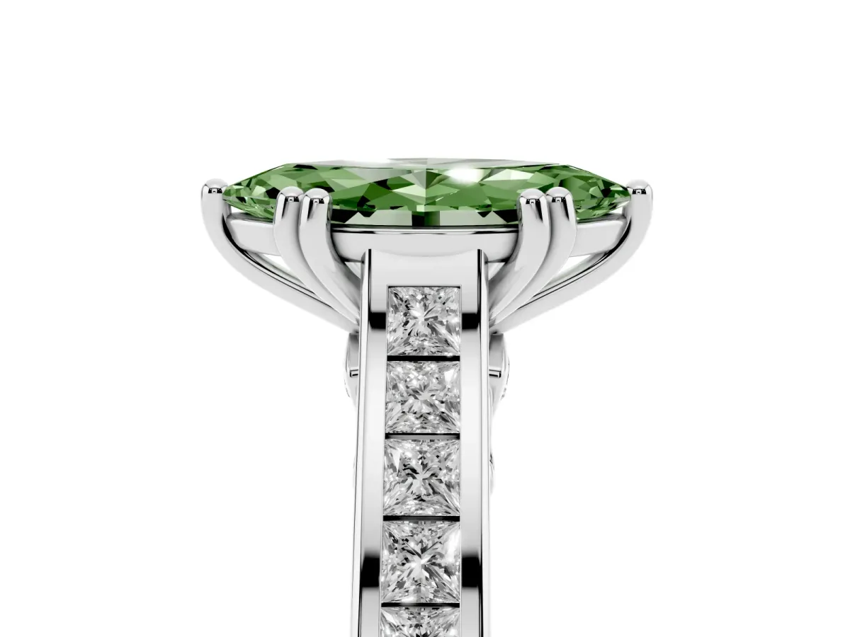 Fancy Green Marquise Cut Cut Channel Set Solitaire Engagement Ring with Prong Setting Silver
