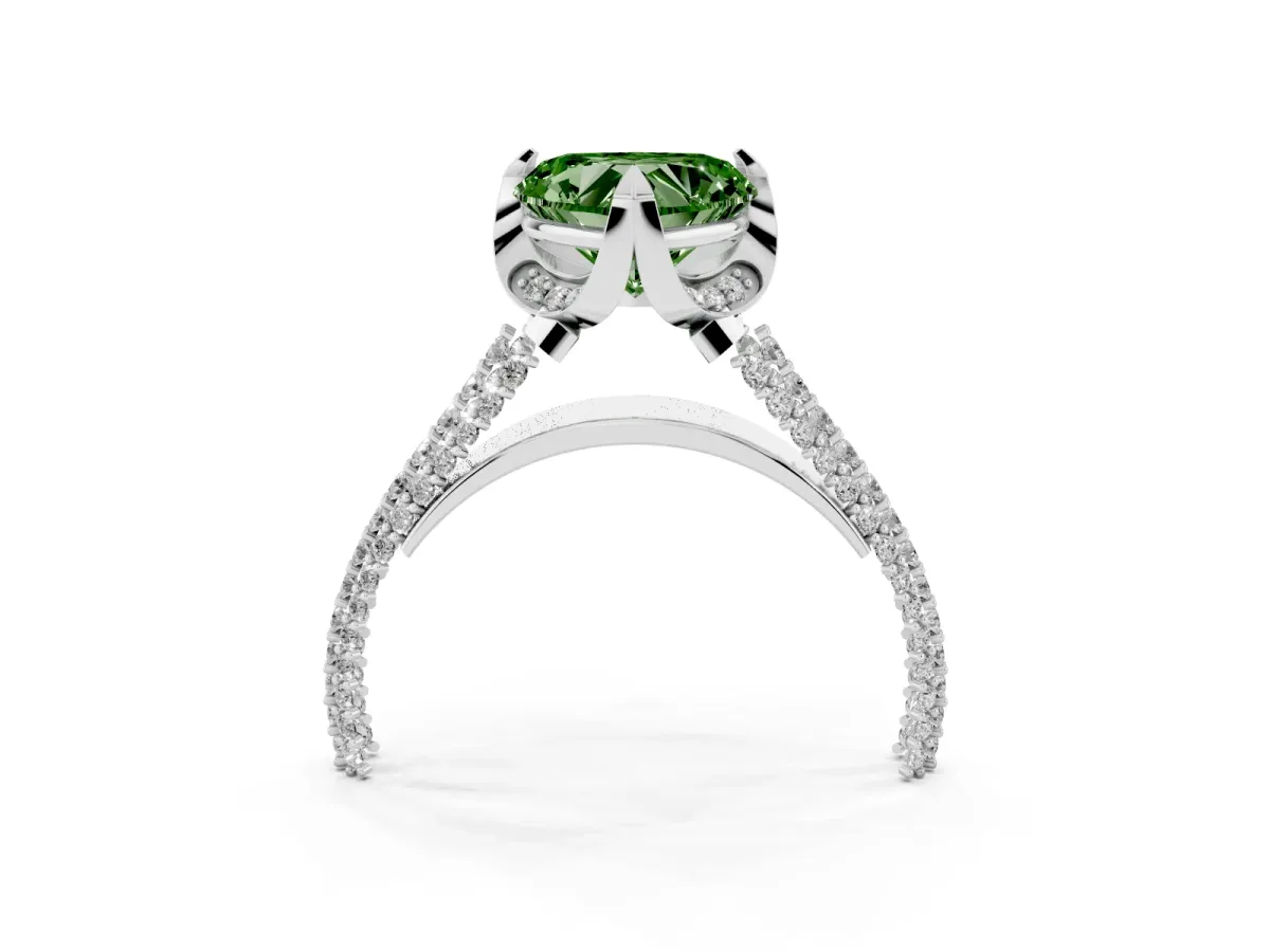Fancy Green Heart Cut Solitaire Pave Split Shank Ring with Four-Prong Setting Silver