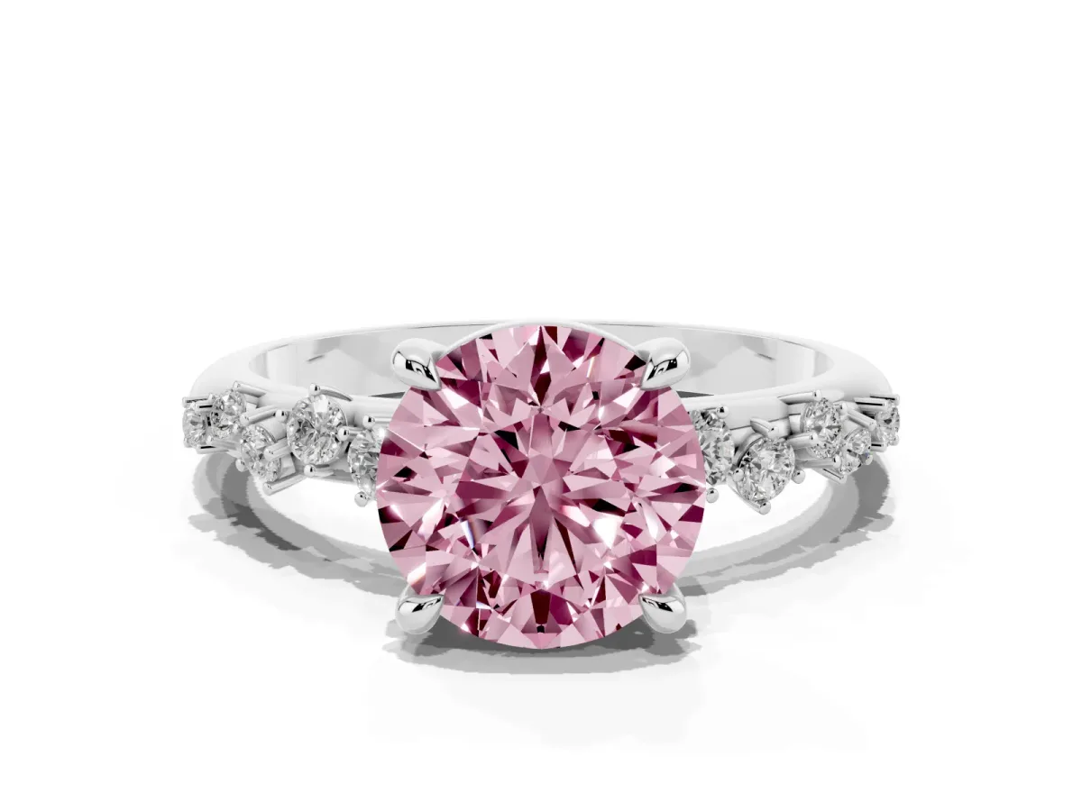Fancy Pink Round Cut Cut Diamond Vine Band with Four-Prong Setting Platinum