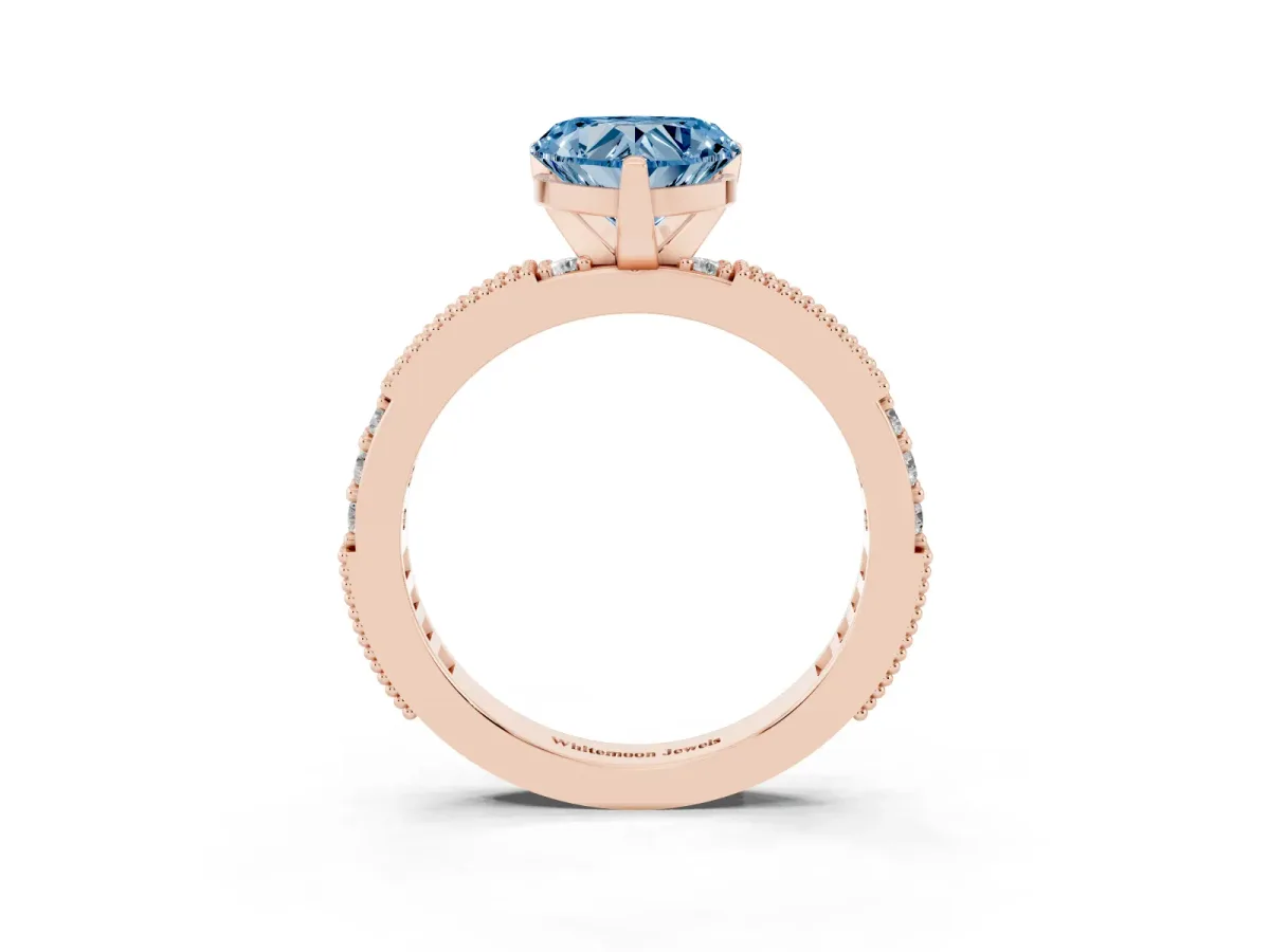 Fancy Blue Heart Cut Solitaire with Pavé Band and Four-Prong Setting Rose gold