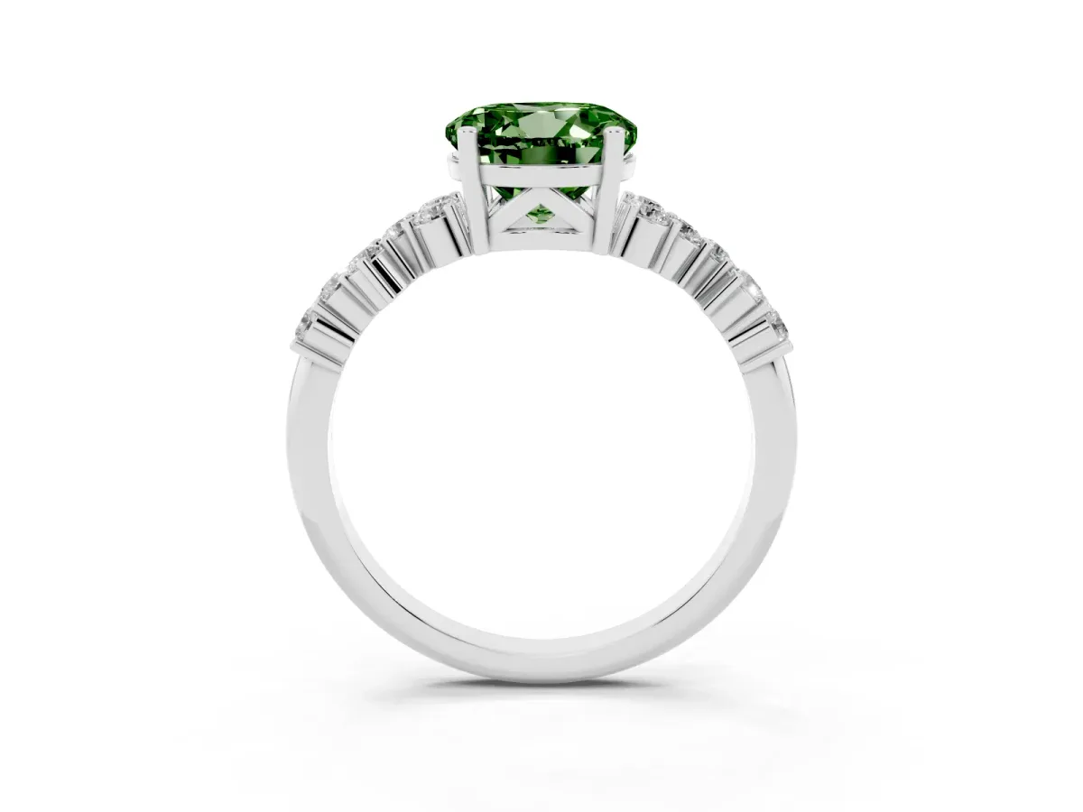 Fancy Green Round Cut Diamond Scattered Round Accent Ring with Prong Setting Platinum