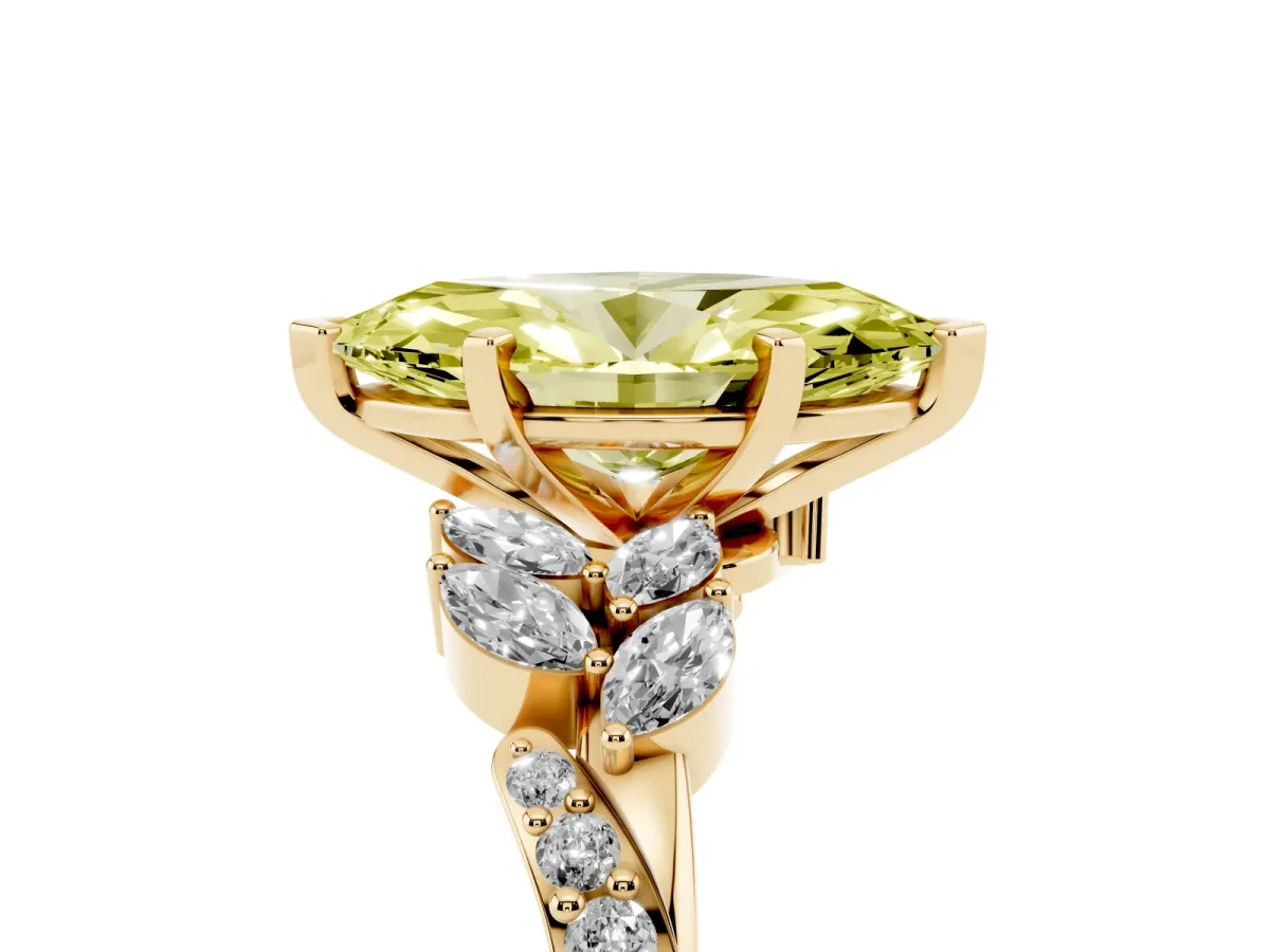 Fancy Yellow Marquise Cut Solitaire Marquise Twist Band with Six-Prong Setting Yellow gold