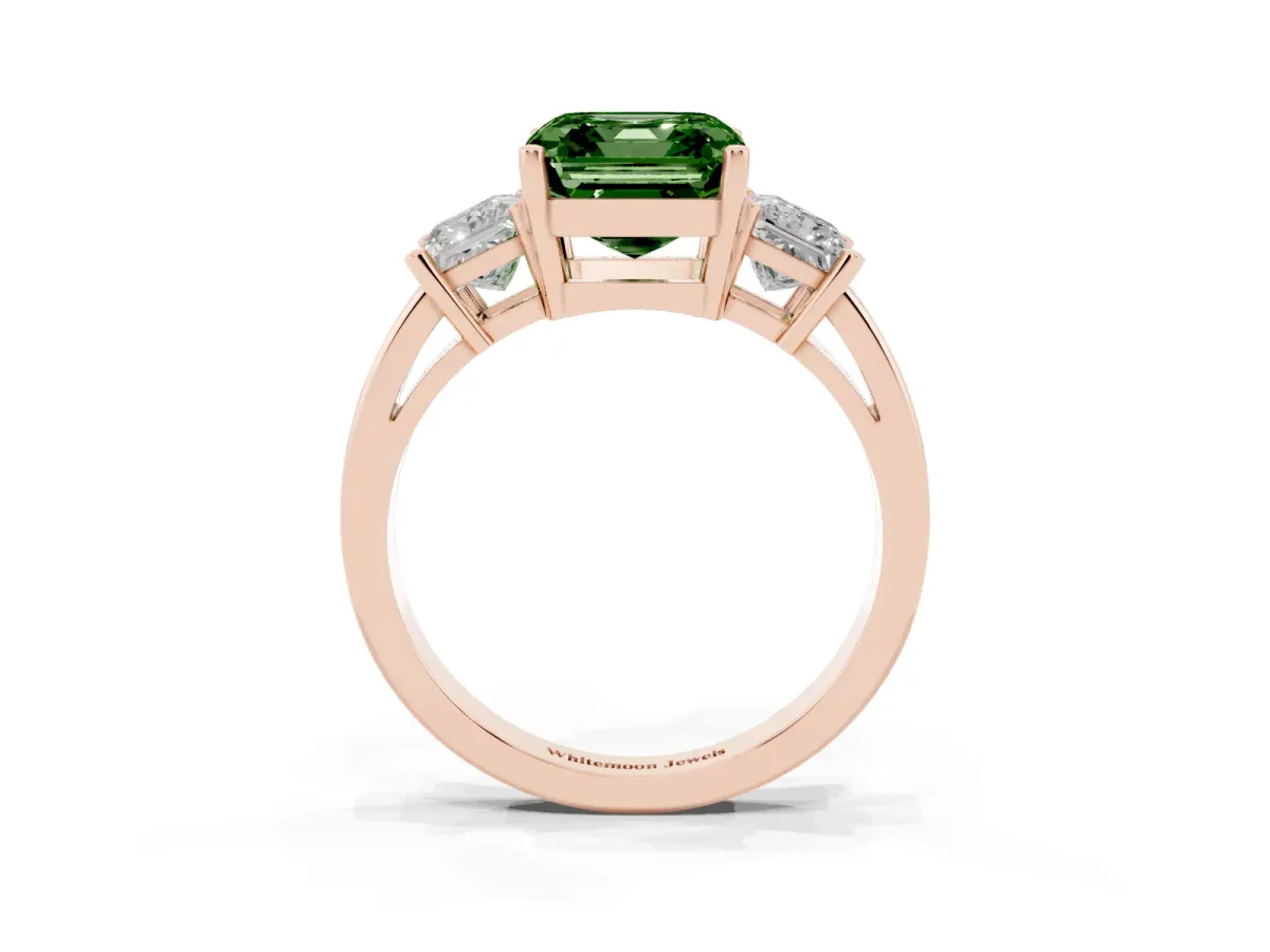 Fancy Green Three-Stone Asscher Cut Cut Solitaire Ring with Prong Setting Rose gold