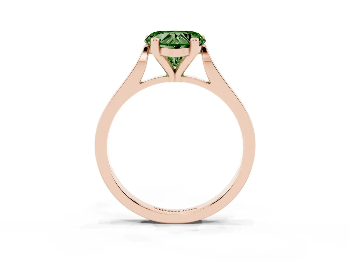 Fancy Green Heart Cut Solitaire Diamond Ring with Four-Prong Setting and Tapered Band Rose gold