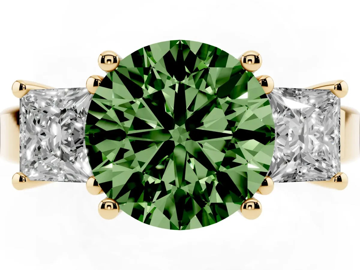 Fancy Green Three-Stone Round Cut Cut Solitaire Ring with Prong Setting Yellow gold