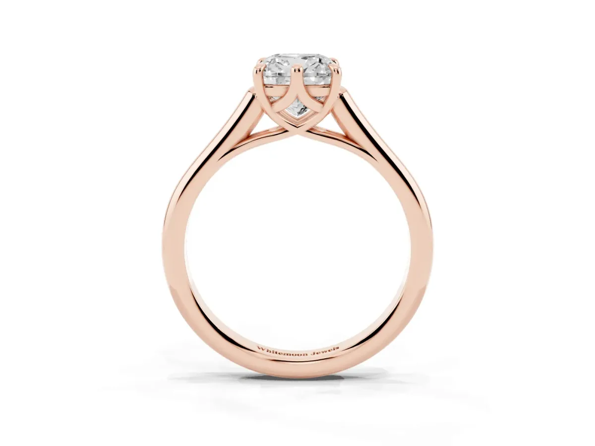 Cushion Cut Solitaire Engagement Ring with Six-Prong Setting and Classic Band Rose gold