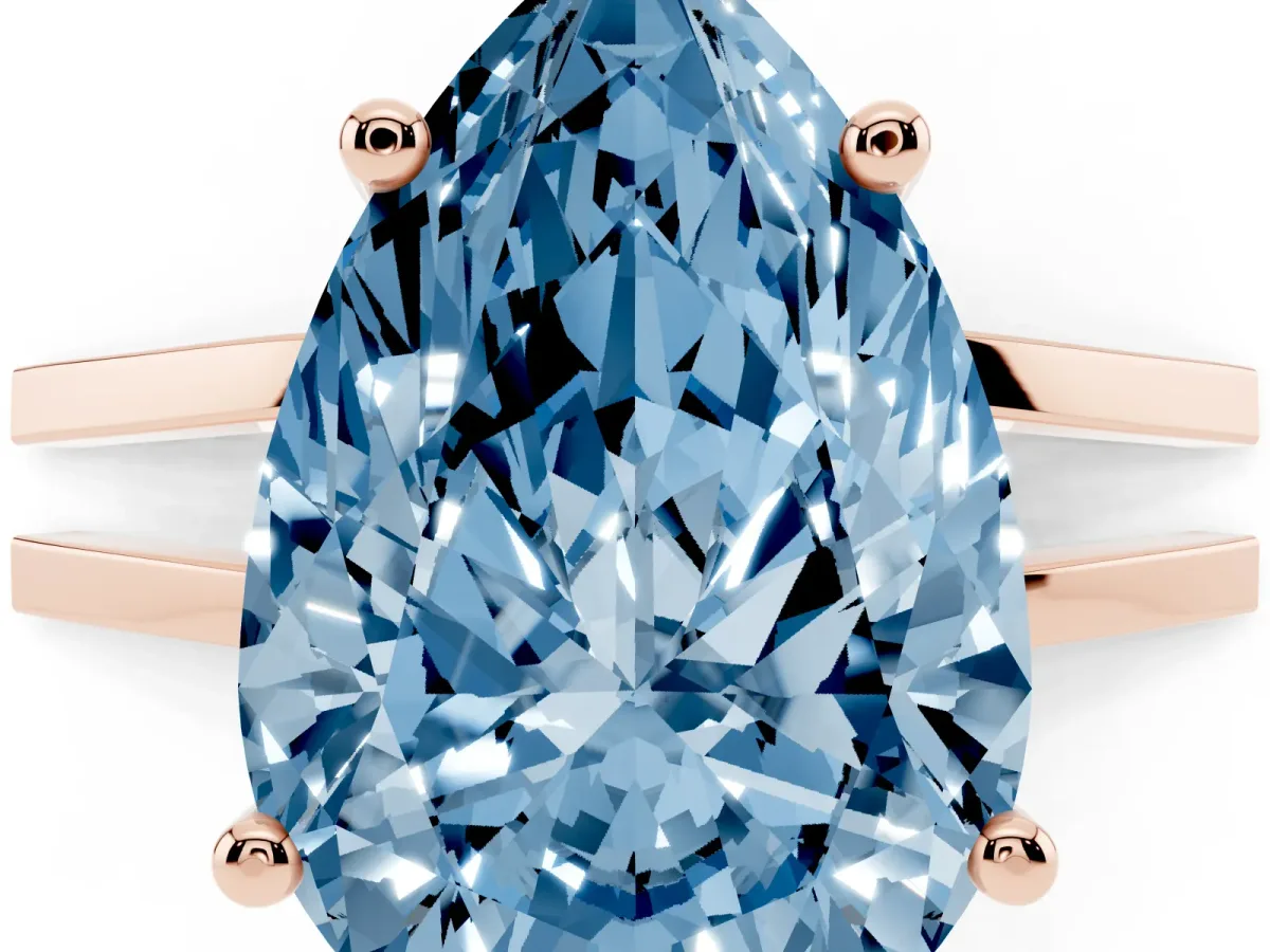Fancy Blue Pear Cut Cut Diamond Solitaire Engagement Ring with Tapered Plain Band and Four-Prong Setting Rose gold