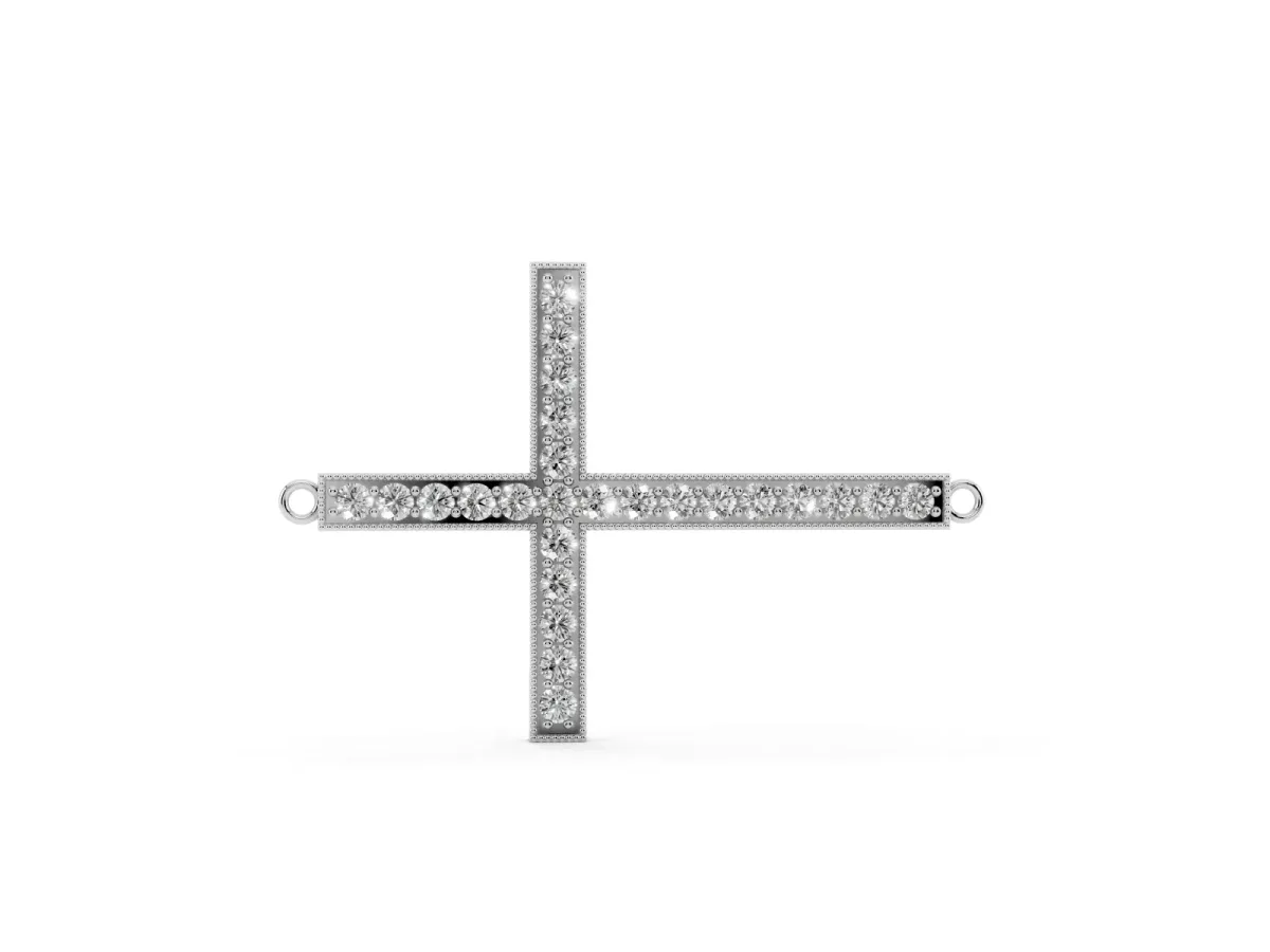 Pavé Round Diamond Cross Pendant White gold