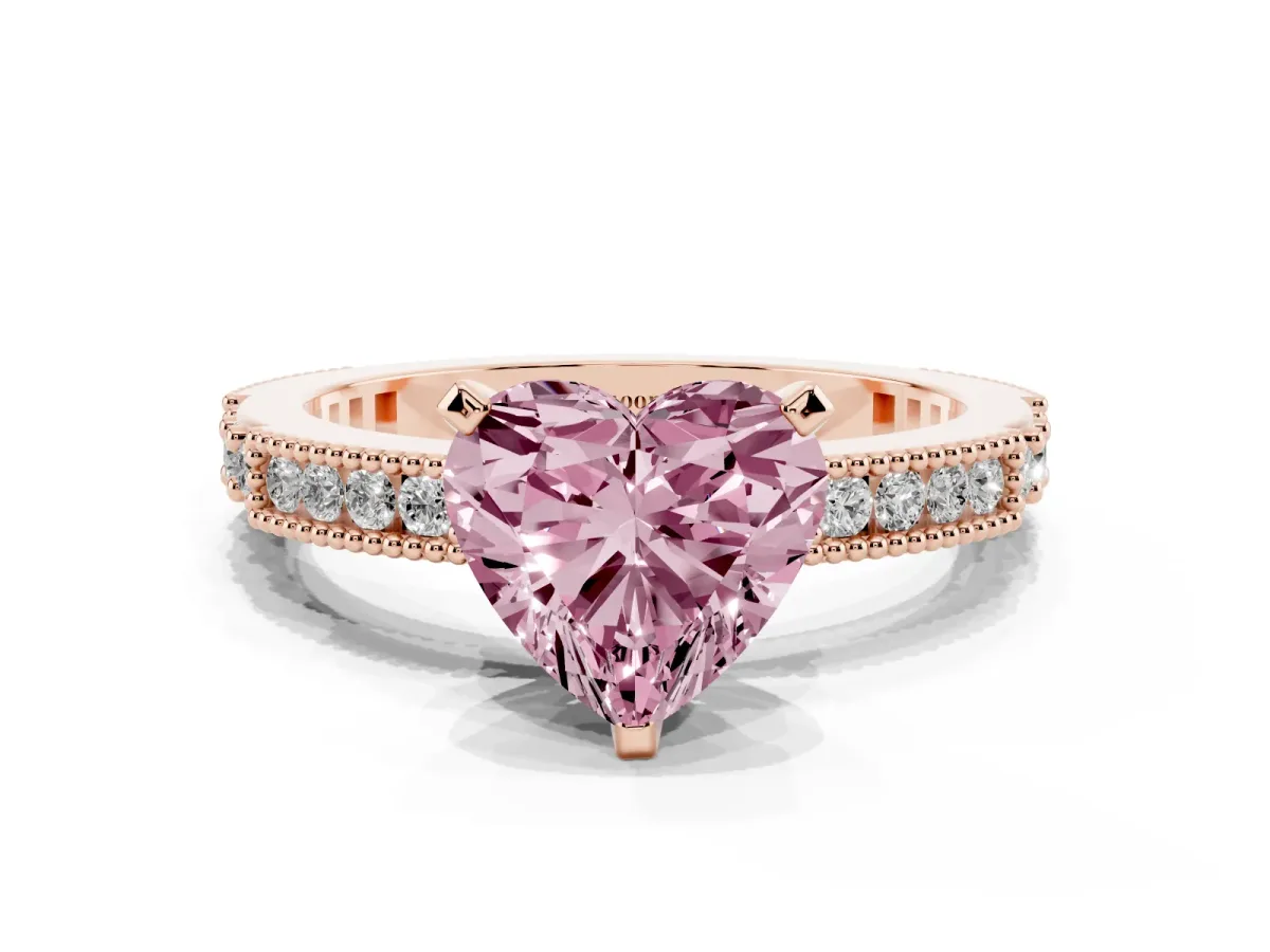 Fancy Pink Heart Cut Solitaire with Pavé Band and Four-Prong Setting Rose gold