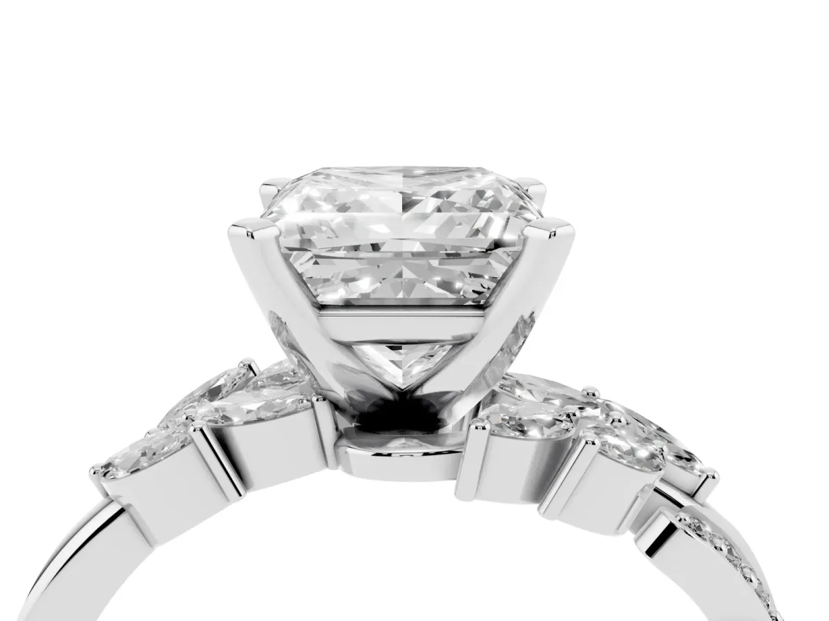 Princess Cut Solitaire Marquise Twist Band with Six-Prong Setting Silver
