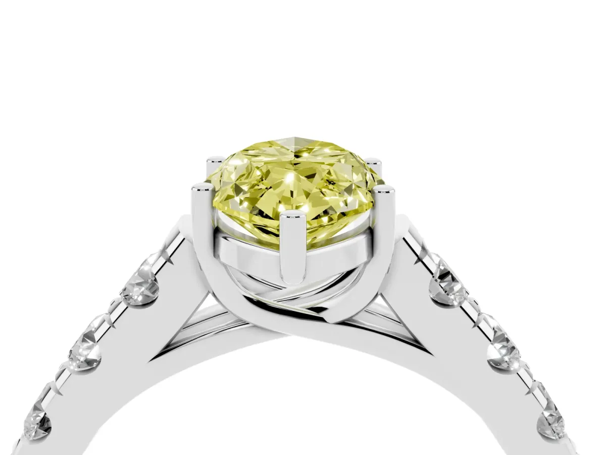 Fancy Yellow Marquise Cut Cut Diamond Solitaire Ring with Micro Pave Band and Prong Setting Silver