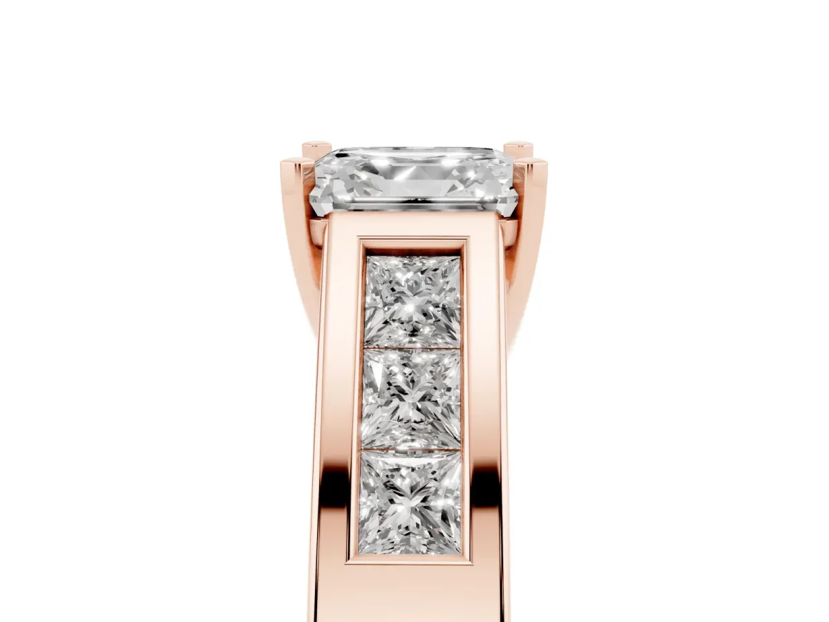 Asscher Cut Cut Channel Set Solitaire Ring with Four-Prong Setting Rose gold