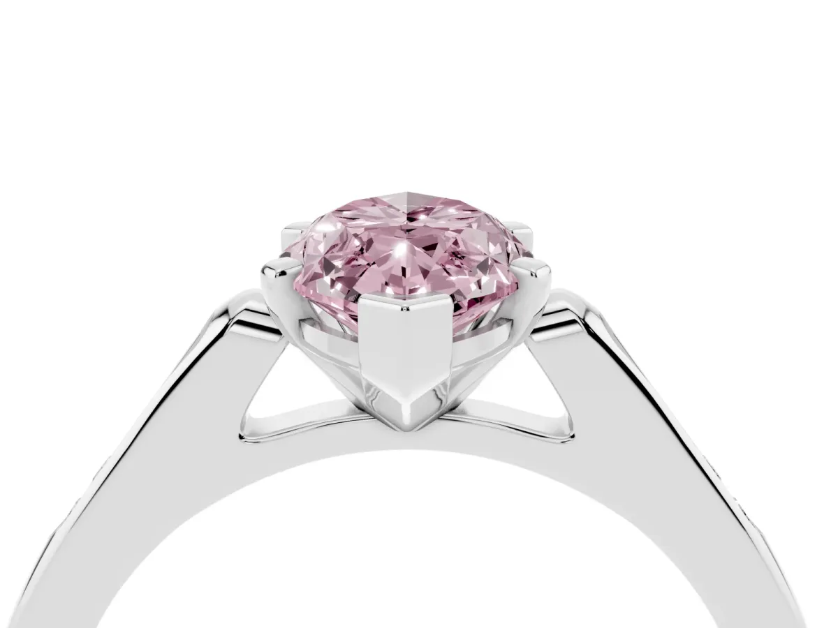 Fancy Pink Marquise Cut Diamond Solitaire Ring with Channel Set Round Band and Prong Setting Silver