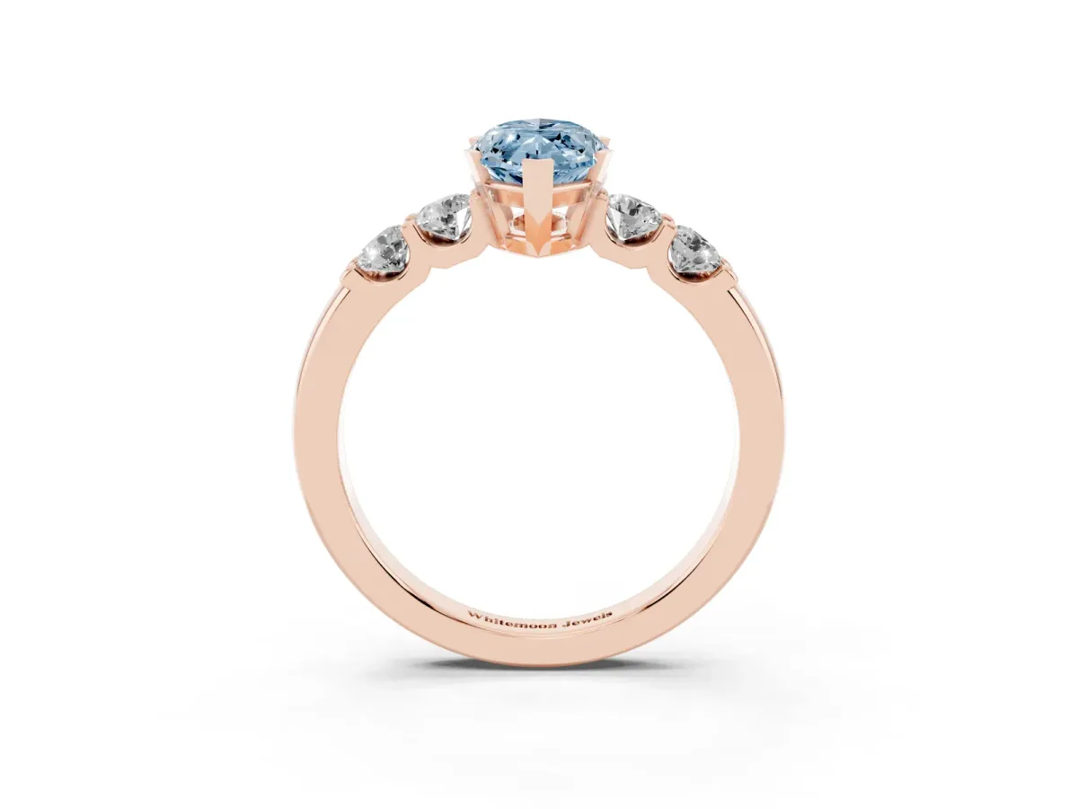 Fancy Blue Marquise Cut Brilliant Cut Diamond Five-Stone Prong Set Engagement Ring with Channel Band Rose gold
