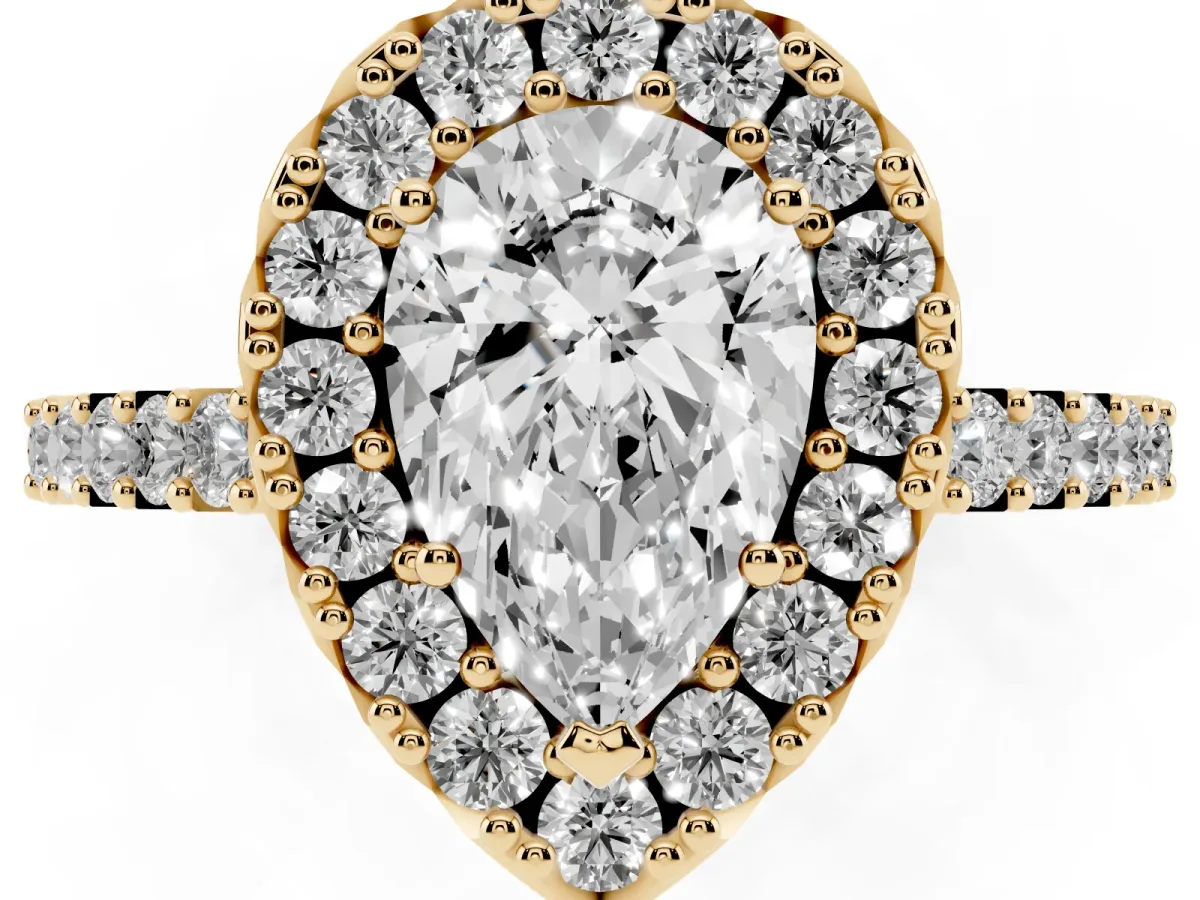 Pear Cut Halo Diamond Pavé Solitaire Ring Yellow gold