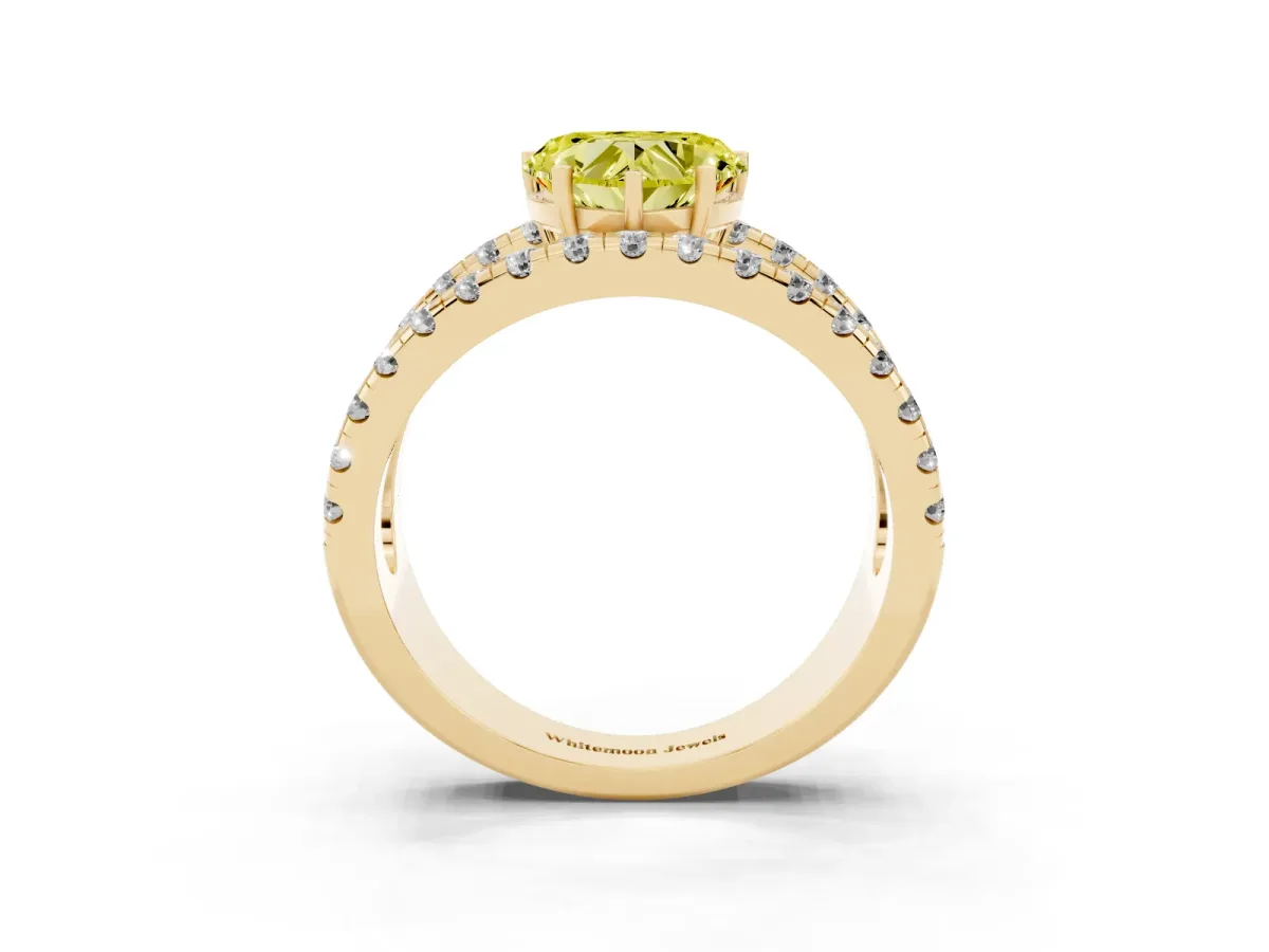 Fancy Yellow Heart Cut Solitaire Split Shank Pave Diamond Ring Yellow gold