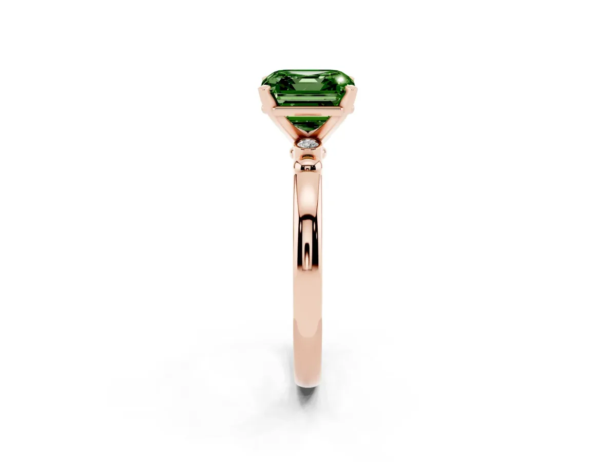 Fancy Green Asscher Cut Solitaire Beaded Band with Four-Prong Setting Rose gold