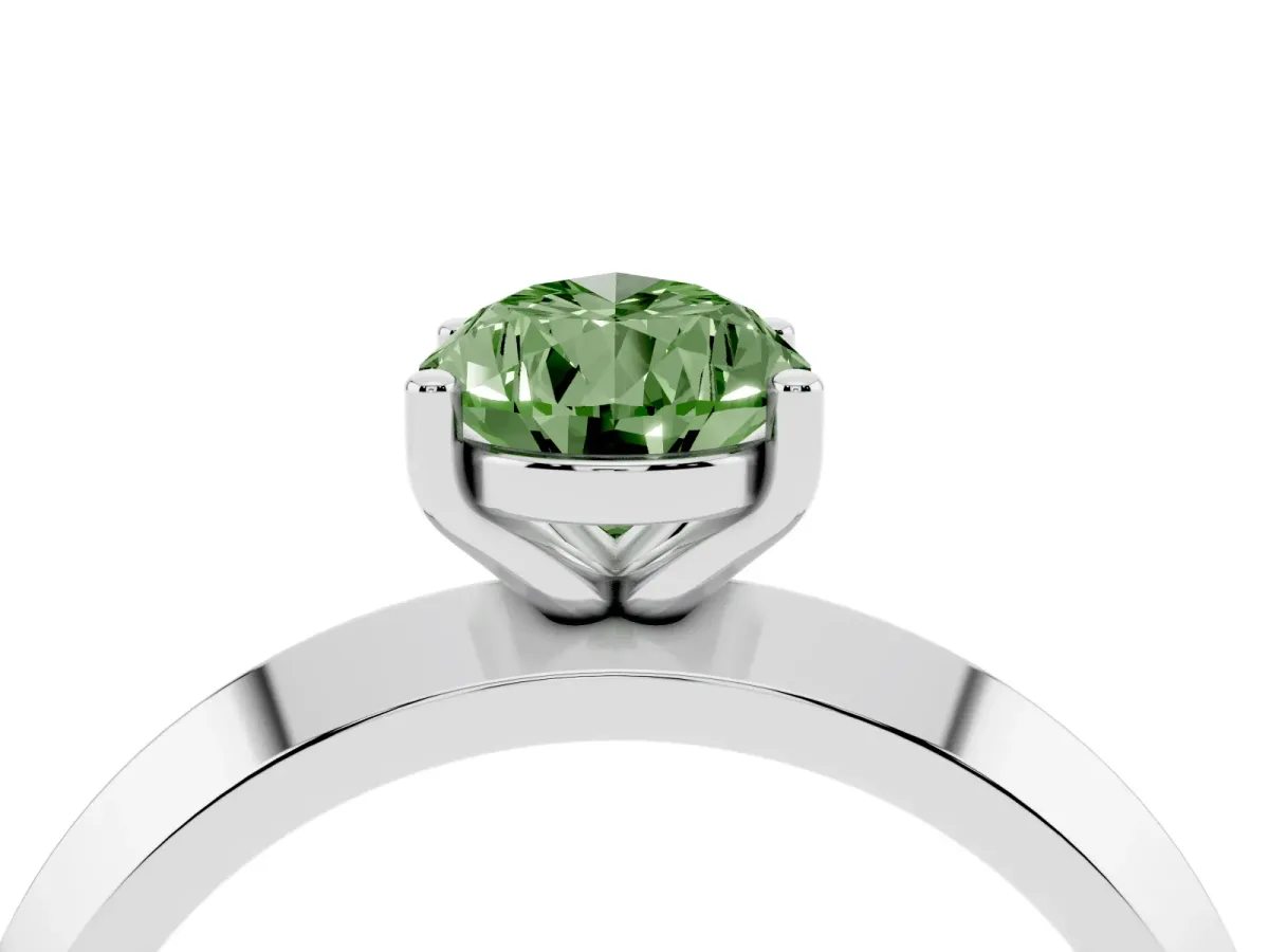 Fancy Green Pear Cut Cut Solitaire Engagement Ring with Flat Band and Four-Prong Setting Silver