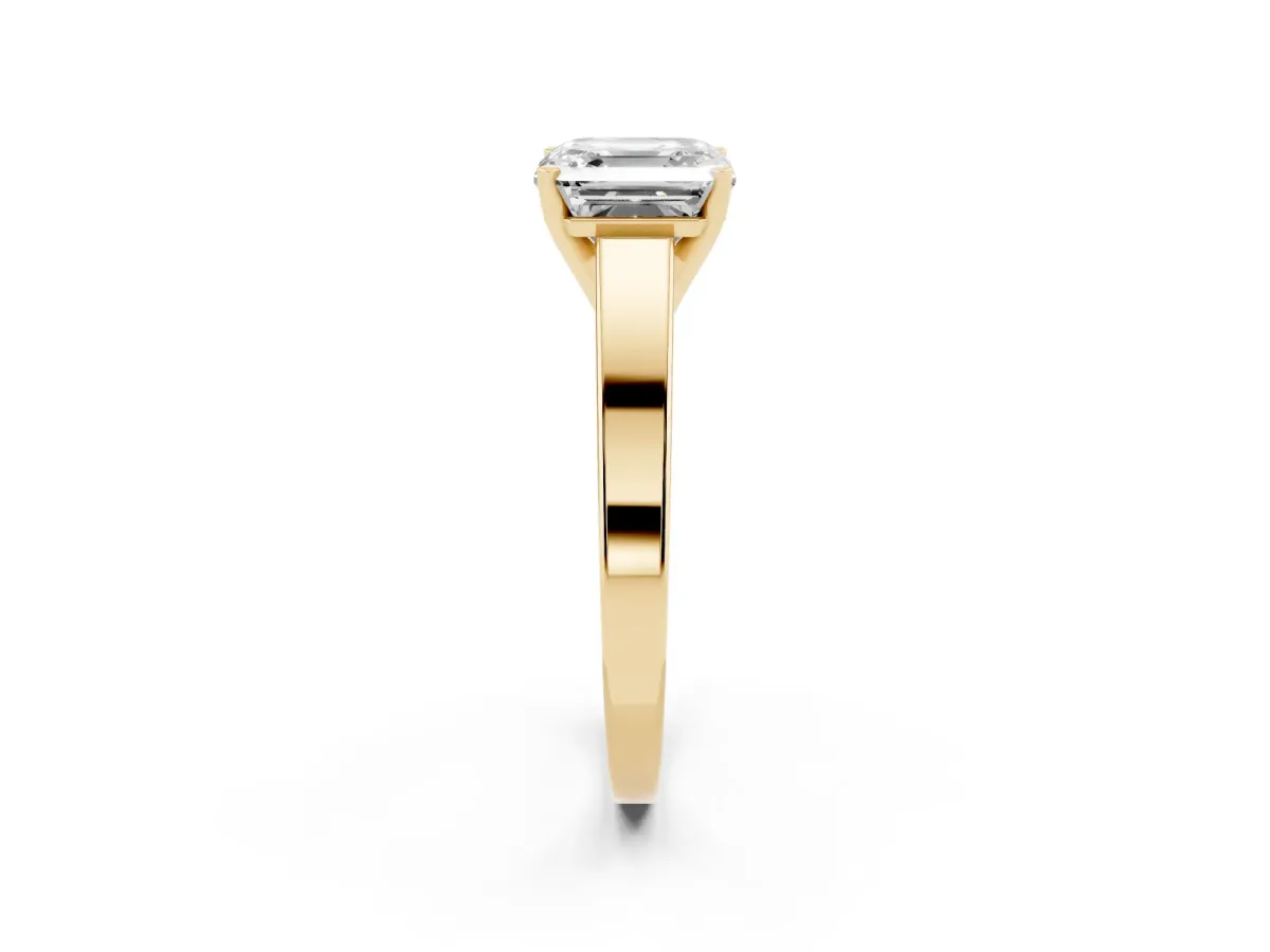 Asscher Cut Solitaire Engagement Ring with Four-Prong Setting and Tapered Band Yellow gold