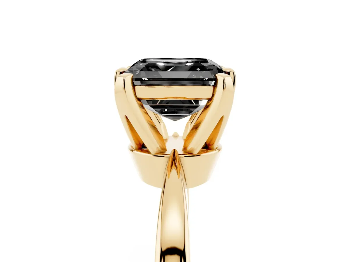 Fancy Black Asscher Cut Solitaire Engagement Ring with Six-Prong Setting and Tapered Band Yellow gold