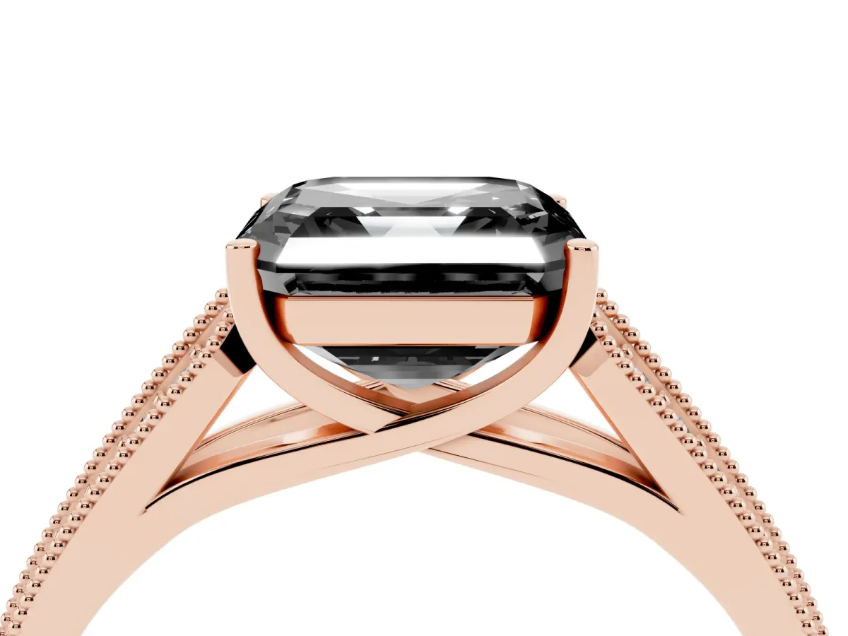Fancy Black Asscher Cut Cut Pave Split Shank Engagement Ring with Four-Prong Setting Rose gold