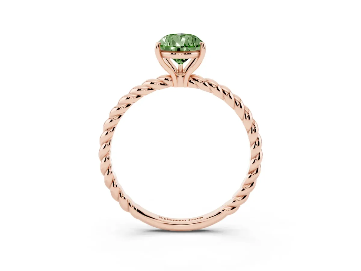 Fancy Green Pear Cut Solitaire Twist Band Ring with Four-Prong Setting Rose gold